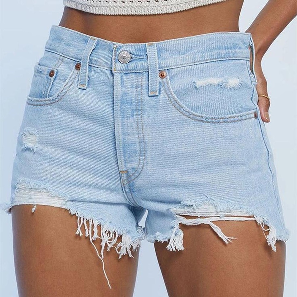 Levi's 501 Light Wash Ripped Denim Shorts